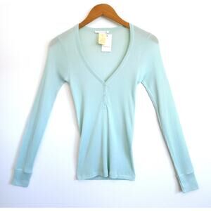 VANESSA BRUNO Rib Knit Combed Cotton V-Neck Henley Top Nordstrom 2 M NWT $465